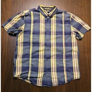 prAna‎ Men's Short Sleeve Button Up Plaid Shirt Organic Cotton Large